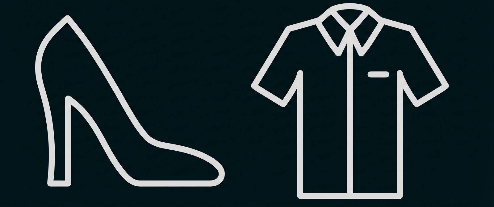 Skizze: hoher Absatzschuh links und kurzärmeliges Hemd rechts